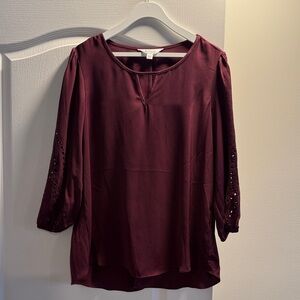 Market & Spruce Burgundy Blouse with Cut-Out Sleeves